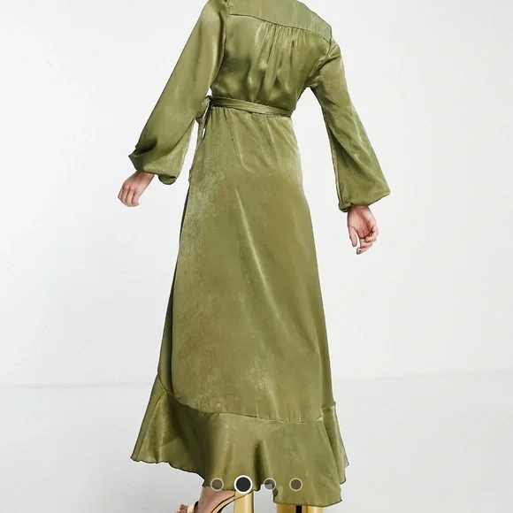 Elegant Olive Green Long Sleeve Dress - Picture 3 of 5